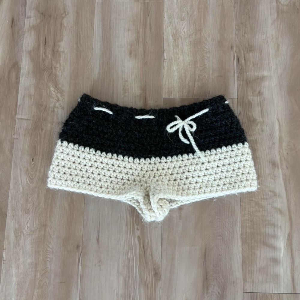 Handmade Navy and Cream Crochet Women Shorts